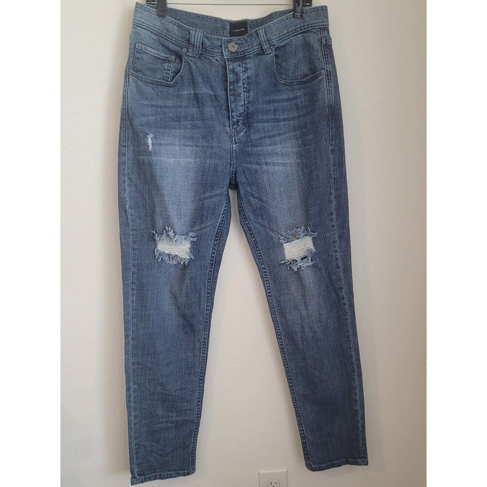 I LOVE UGLY "Wrecked Blue" Distressed Tapered Denim Jeans Men's Size XL